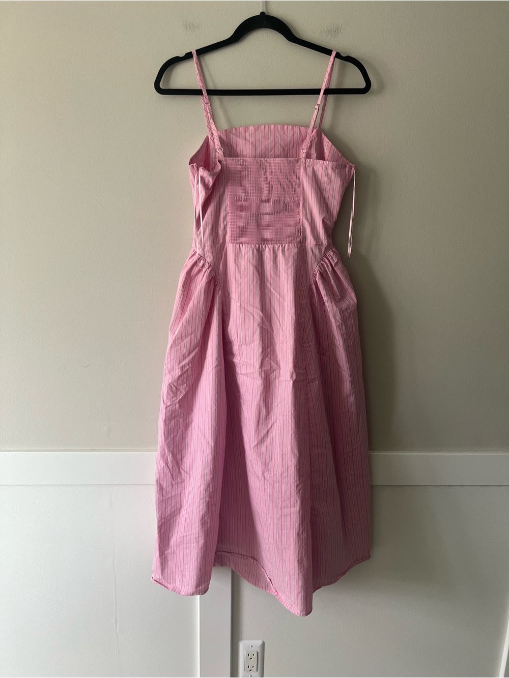 Maeve Pink Striped Fit & Flare Midi Dress Smocked Back Size M - Picture 5 of 11
